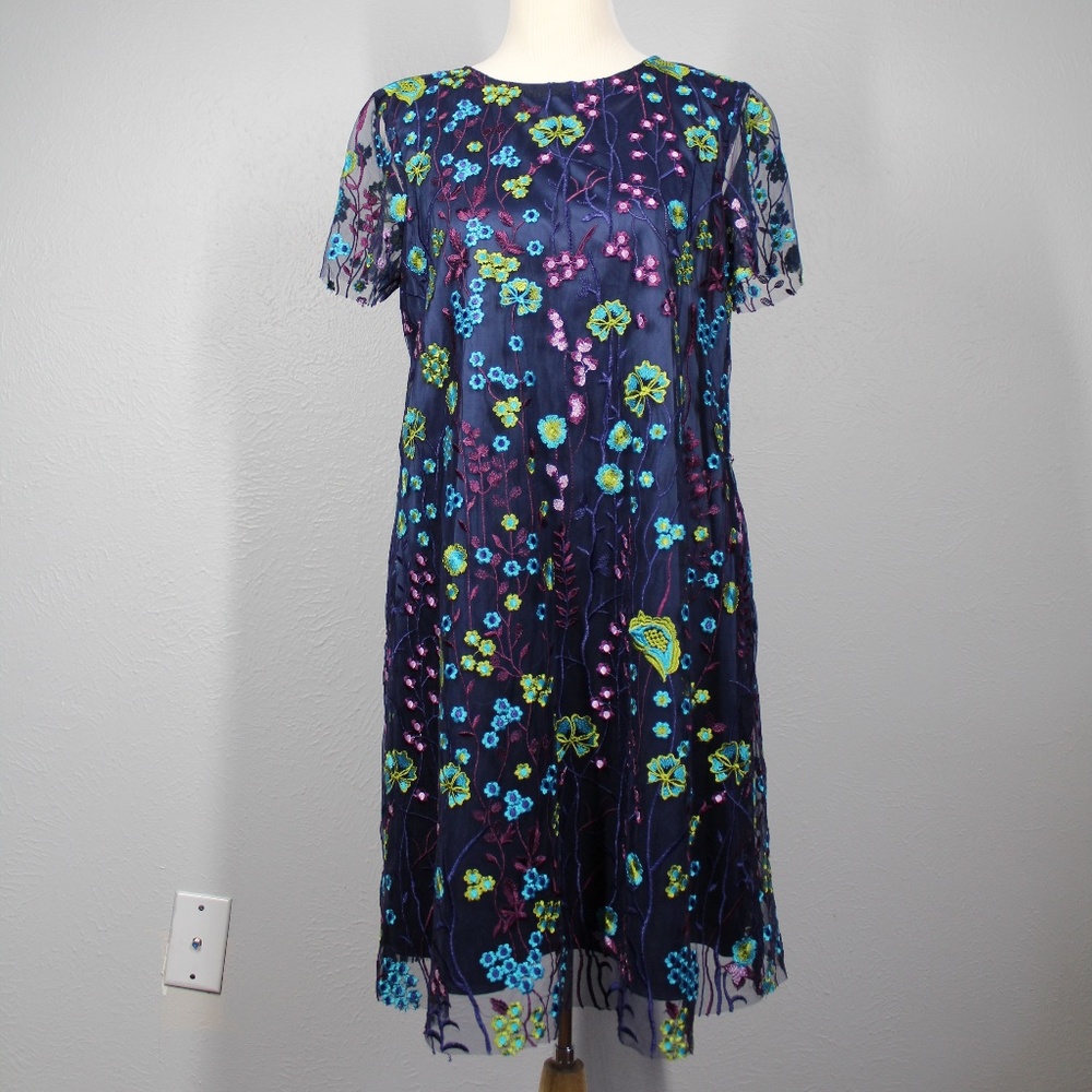 Tahari ASL Embroidered Floral Mesh Dress - Size 8